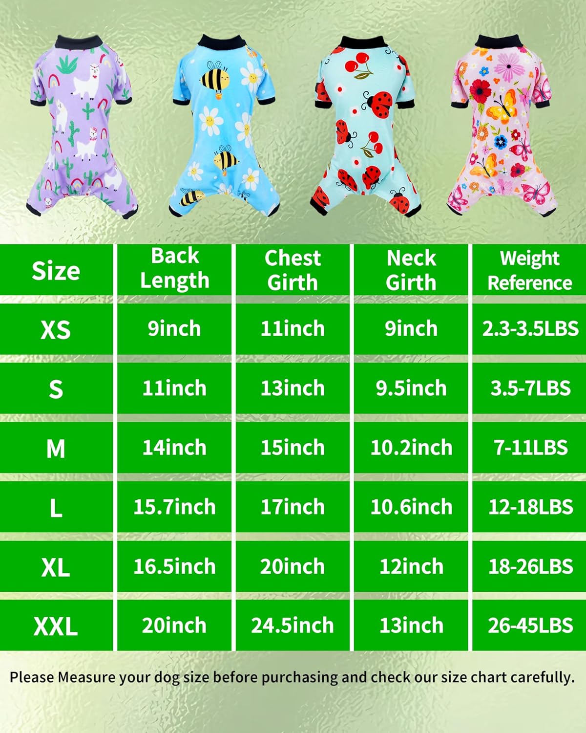 PET SHOW 4 Pack Small Dog Pajamas Spring Dog Clothes for Medium Dogs Girl Boy Soft Stretchy PJs Bee Ladybug Jumpsuit Puppy Cats Floral Onesies Outfits with Sleeve Pets Dachshund Costume(L, Spring)