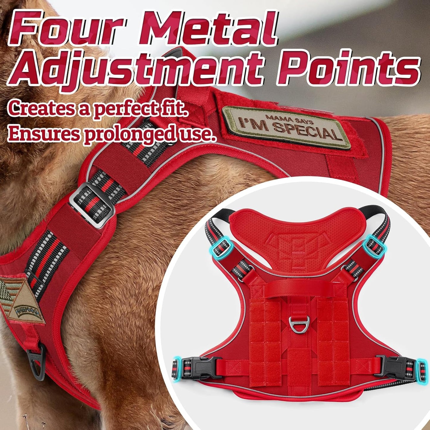 rabbitgoo Tactical Dog Harness Medium Sized Dog, No Pull Military Service Vest with Handle & Molle, Easy Control for Training Walking, Adjustable Reflective Straps, Red, M