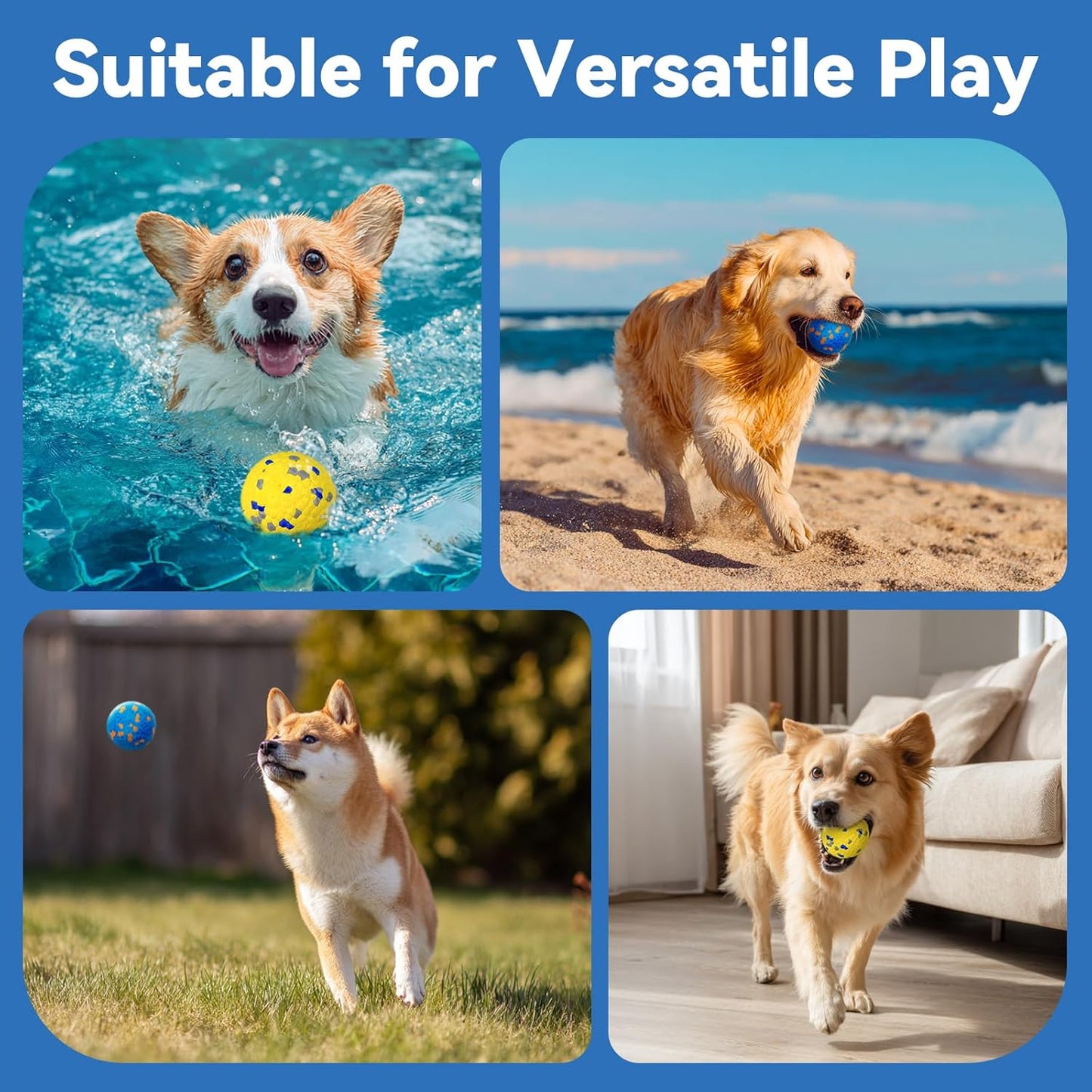 Indestructible Dog Ball Toy, Durable Dog Tennis Balls for Aggressive Chewers, High Bounce & Floating Balls for Dogs, Jolly Ball for Fetch in Yard, Beach & Pool(4 Pack)