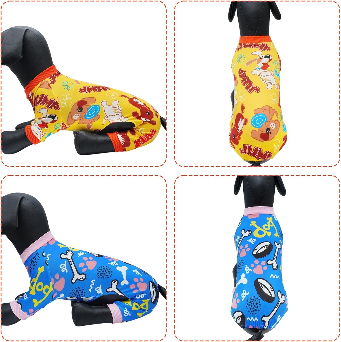 2PCS Dog Pajamas for XXL Sized Dog Pjs Clothes Puppy Onesies Outfits Pet Jammies Boy Girl Male Female Apparel Paw Bone Puppy Print XXL