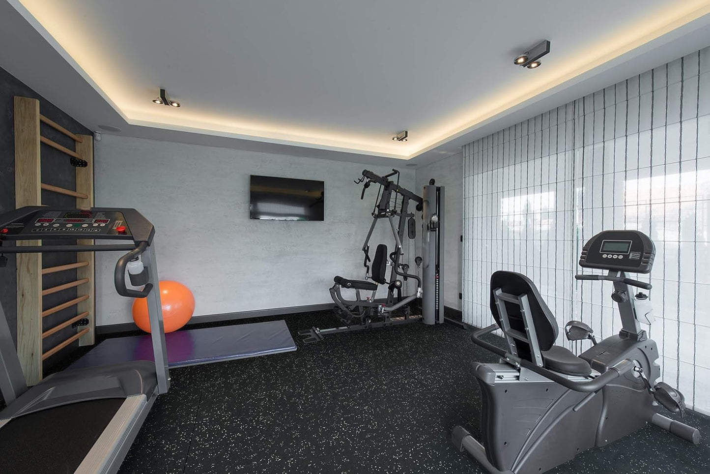 Genaflex Rubber Gym Floor Mat - 8mm Thick - Heavy Duty Commercial Protective Gym Flooring Roll (10% Red, 4' X 10')