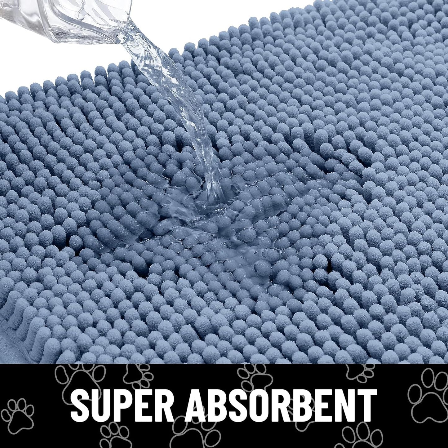 Smiry Dog Door Mat for Muddy Paws, Absorbent Dirt Trapper Non Slip Quick Dry Washable Chenille Mat for Mud Dogs, Entry Rug for Indoor and Outdoor (30x20 Inches, Airy Blue and Black)