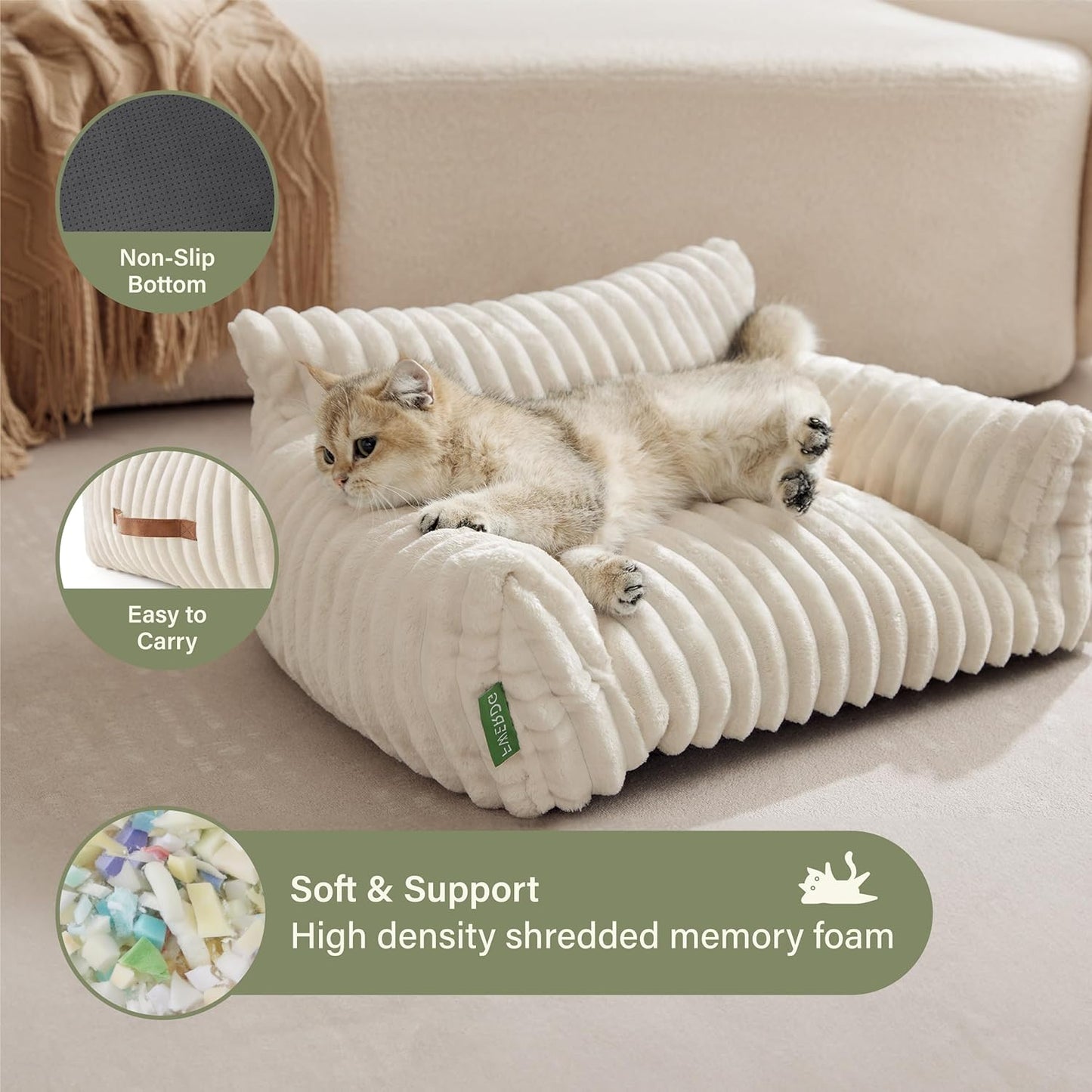 Cute Couch Bed for Pets, Supportive Cat Sofa for Indoor Cats, Medium Dog Sofa Bed for Medium Dogs, Cream, 30 inches