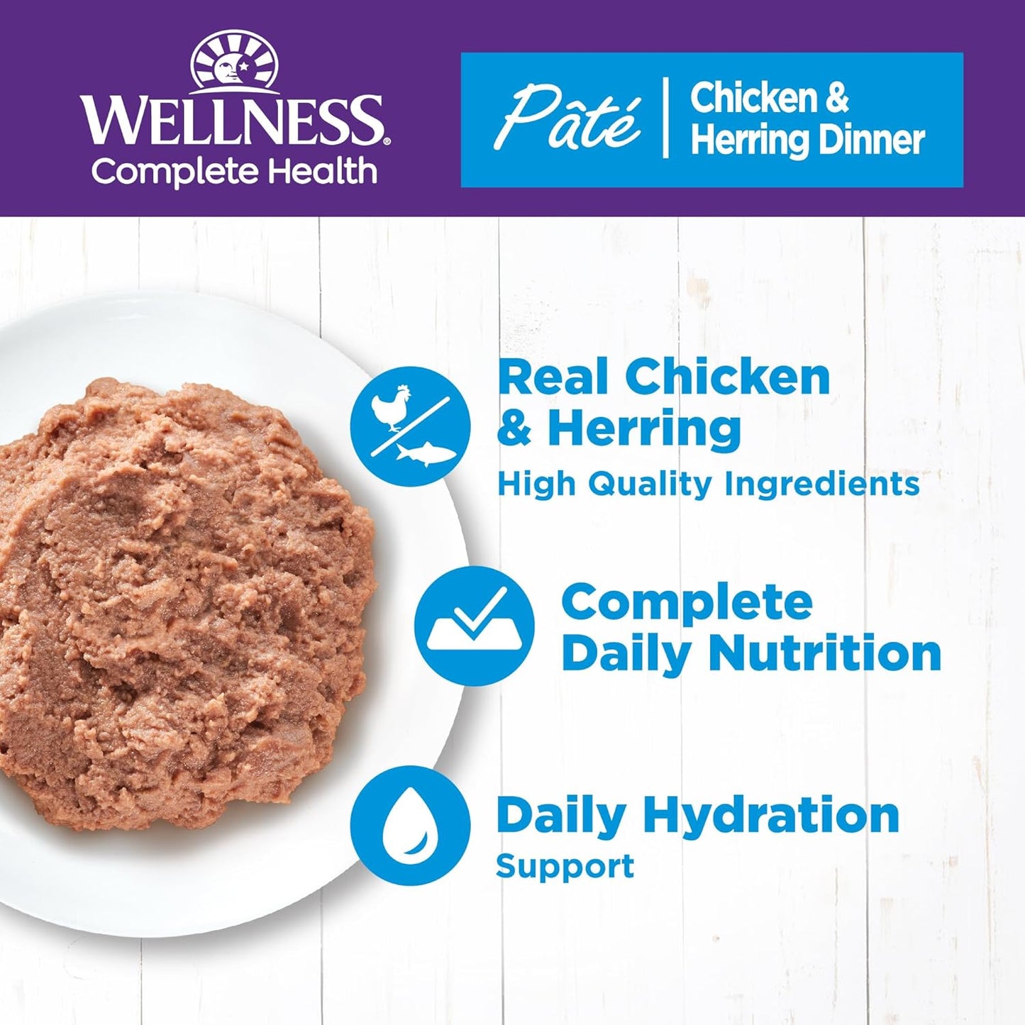 Wellness Complete Health Pate Adult Wet Cat Food, Natural, Protein-Rich, Grain-Free, 3 Ounce, 24 Pack, (Chicken & Herring)