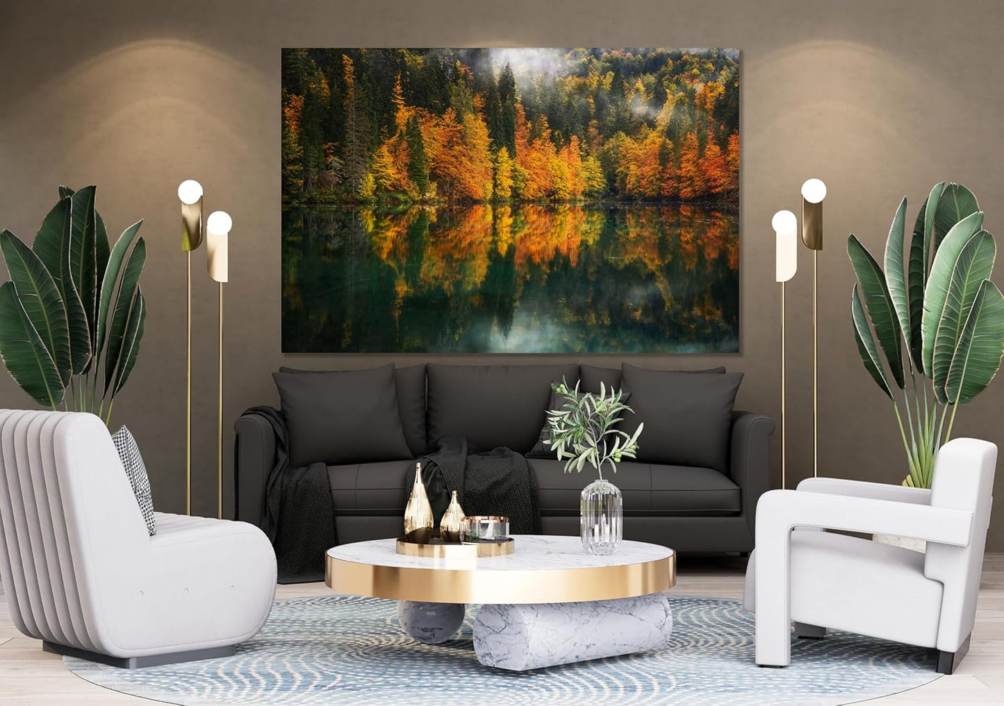 Nature Wall Art Prints - Ocean Forest Mountain Lake Canvas Landscapes - Small to Extra Large Living Room Bedroom Kitchen Bathroom Décor (Autumn by the Lake, 16L" x 24W")