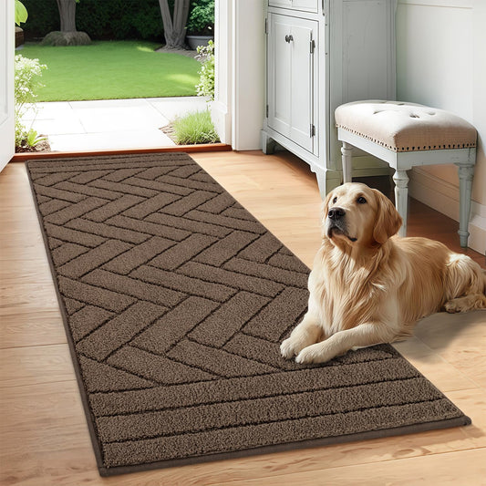 Tindbea Dog Mat for Muddy Paws,Absorbs Moisture Dirt Non-Slip Washable Mud Mat for Dogs,Soft Rubber Backing Front Inside Pet Rug for Entryway, Mud Dog Paws, Patio(24"x59",Latte)