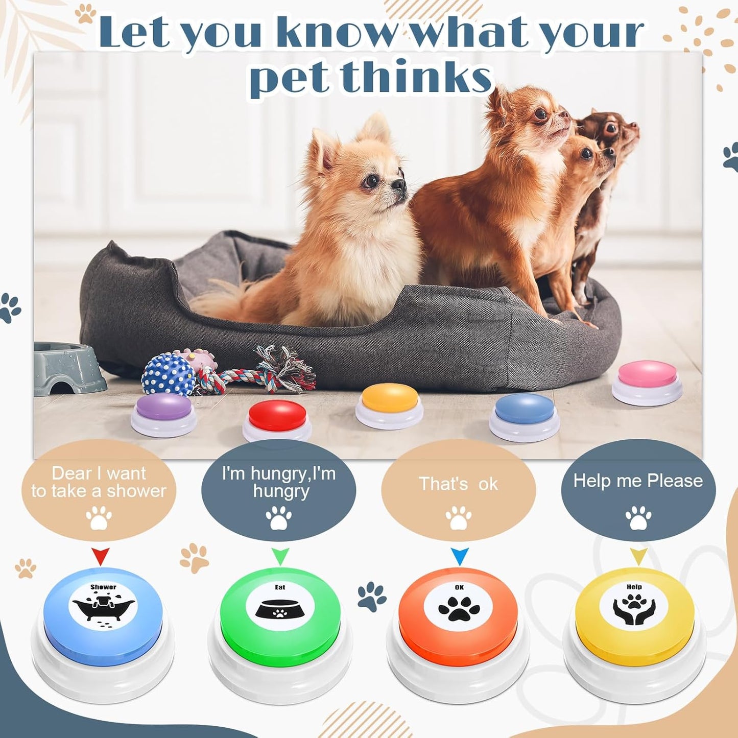 Jerify 16 Pieces Dog Buttons for Communication Voice Recordable Cat Dog Talking Buzzers Set with Stickers 30 Seconds Pet Speech Training Buttons for Pet Cat Training Interactivity(Fresh Colors)