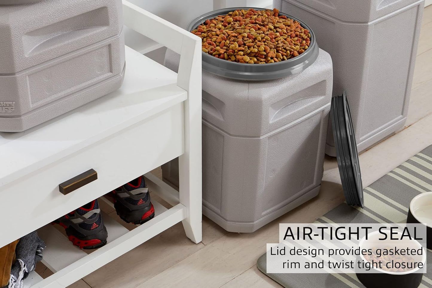 Mighty Tuff Airtight Dog Food Storage Container – 10 Gal, up to 40 lb Capacity – Cat and Dog Food Container with Twist Lid & Handles – BPA-Free, Made in USA