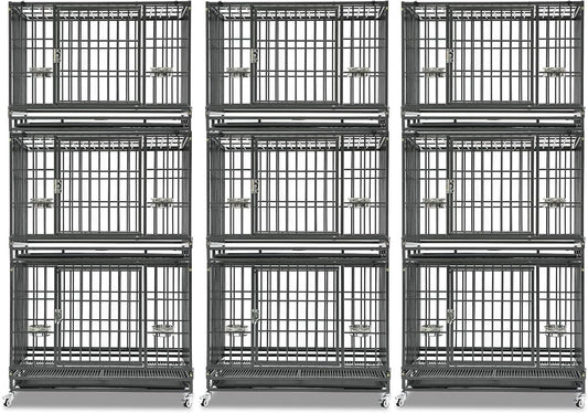 Homey Pet 3 Pack Three Levels 37 Inch Dog Crate, Escape Proof Dog Cage Kennel Indoor with Top Access and Lockable Wheels, Removable Tray, Heavy Duty Dog Crates for Medium/Small Dogs