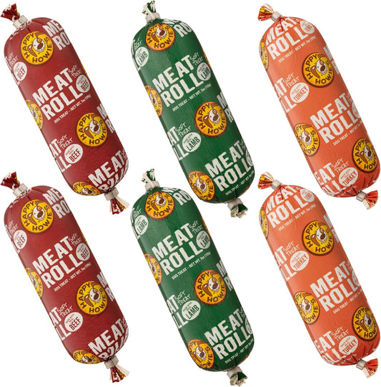 Happy Howie's Soft Meat Roll Treat - Soft Dog Food Rolls, Natural Ingredients, for All Dogs, Made in USA - Beef, Lamb, Turkey, 7 Oz (Pack of 6)