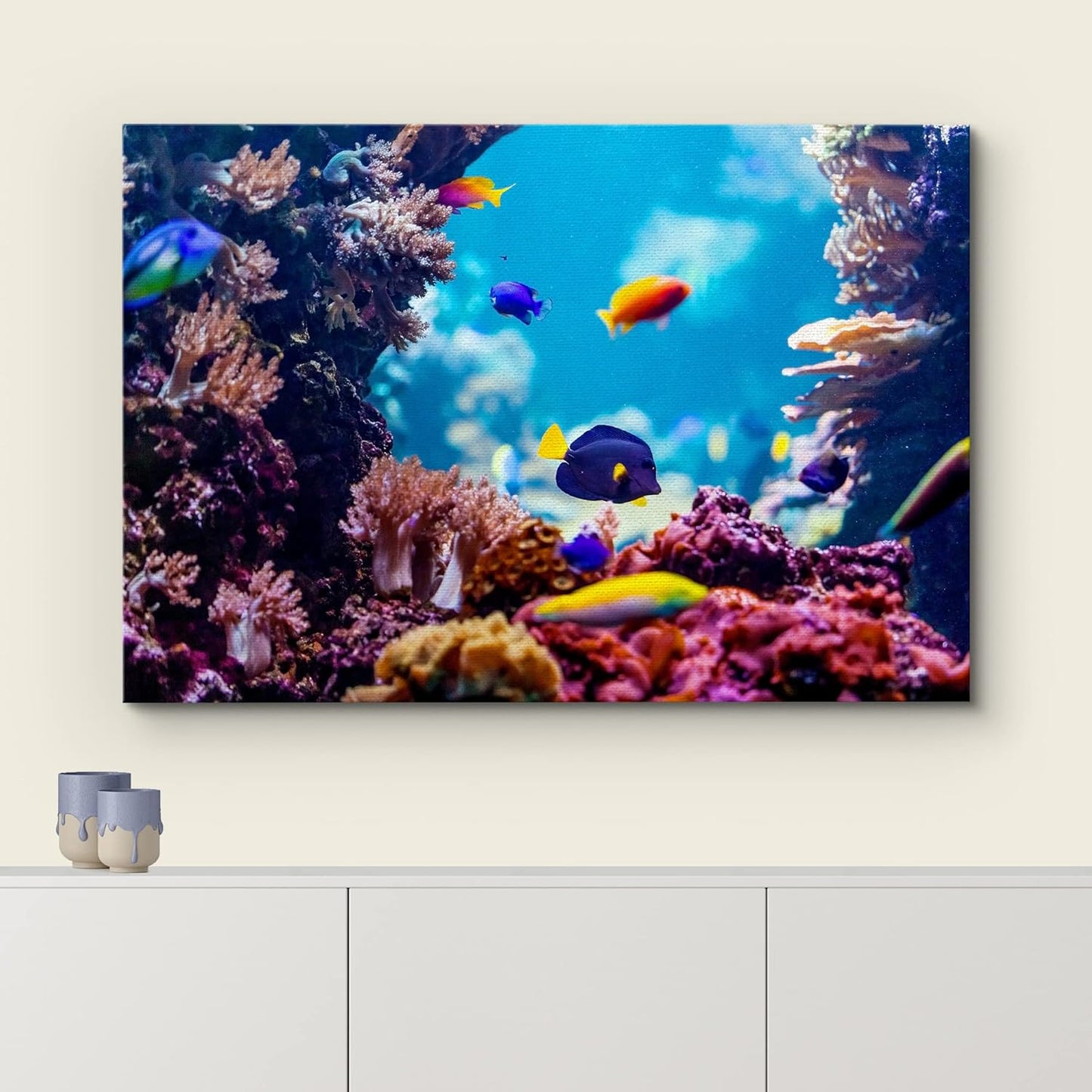 wall26 Canvas Print Wall Art Vibrant Blue Pink Coral Reef Blue Hippo Tang Nature Animals Photography Realism Rustic Scenic Landscape Wilderness Colorful for Living Room, Bedroom, Office - 12"x18"