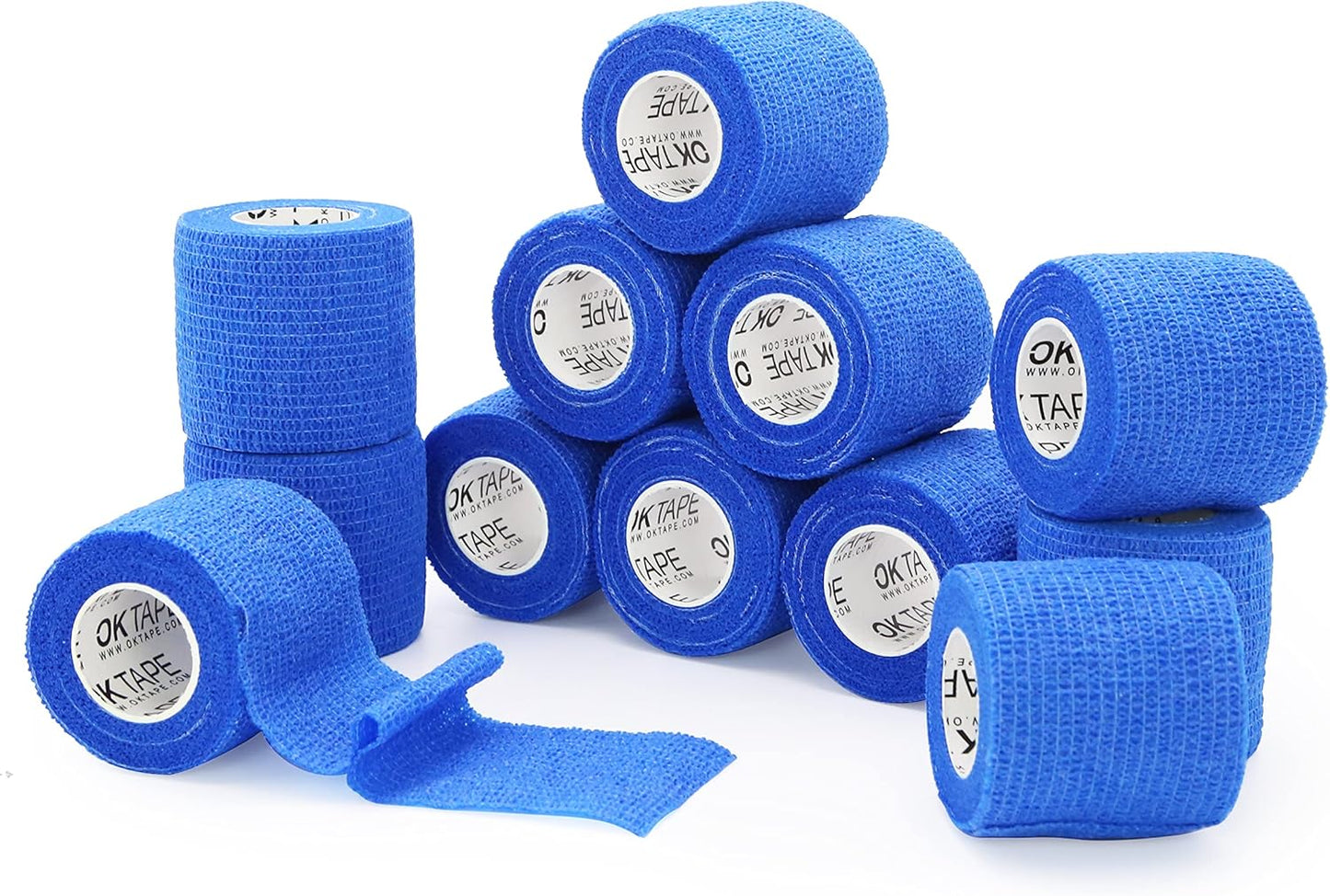 OK TAPE Self Adherent Cohesive Bandages Wrap - 12Packs, 2" x 5 Yards, Non-Woven Self Adhesive Bandage Wrap for Thumb, Finger, Wrist, Ankle, Vet Wrap Bandages Tape (Sapphire Blue)