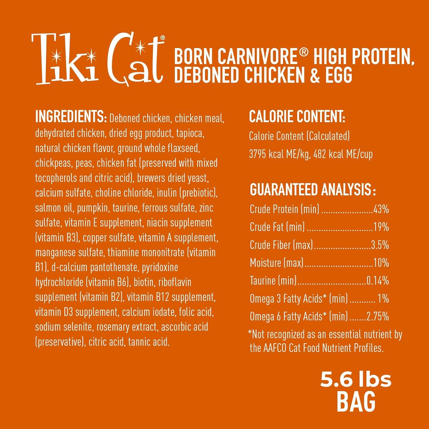 Tiki Cat Born Carnivore High Protein Dry Cat Food, Deboned Chicken & Egg 5.6 lbs. Bag