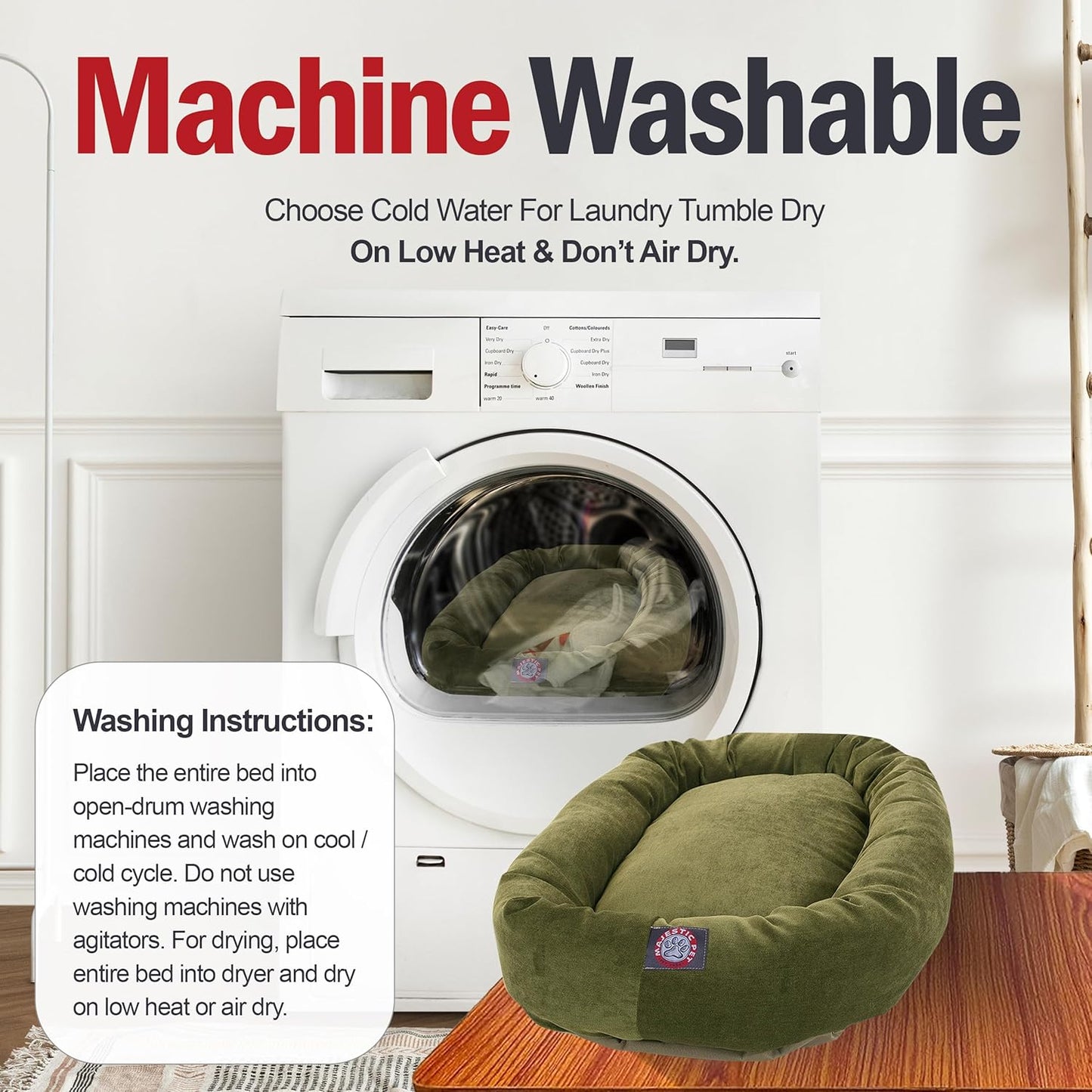 Majestic Pet 24 Inch Micro Velvet Calming Dog Bed Washable 24x19x7 (Inch) – Cozy Soft Round Donut Dog Bed with Spine for Head Support - Pet Bed Small – Fern