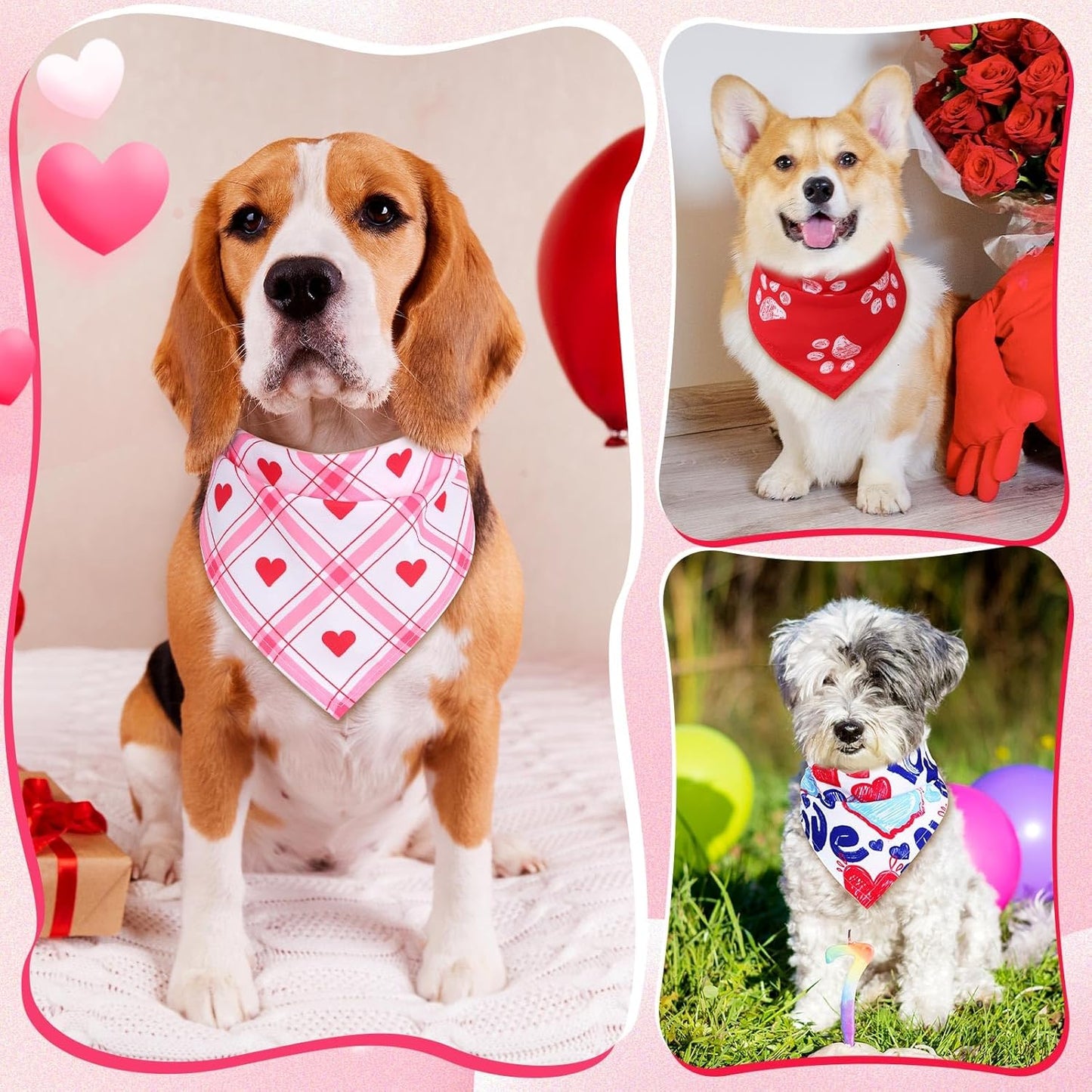 Reginary 72 Packs Valentine‘s Day Dog Bandanas Heart Adjustable Pet Bandanas Triangle Scarf Dog Bibs for Pet Costume Accessories (Heart)