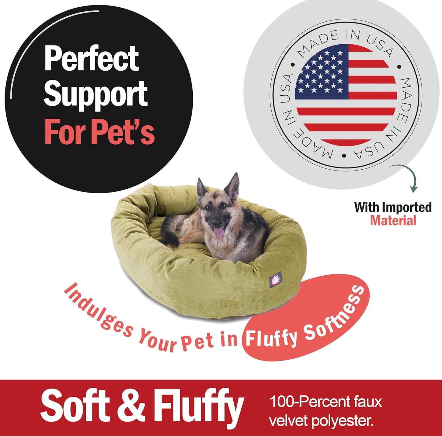 Majestic Pet 52 Inch Micro Velvet Calming Dog Bed Washable 52x35x11 (inch) – Cozy Soft Round Donut Dog Bed with Spine for Head Support -Pet Bed X- Large – Apple (2025)