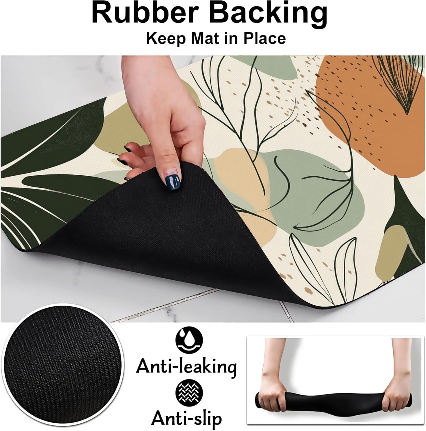 Abstract Boho Leaves Dog Food Mat-Absorbent Pet Feeding Mat for Food and Water Bowl, Quick Dry Dog Placemat with Rubber Backing-No Stains Pet Supplies for Messy Drinkers 12"x20"