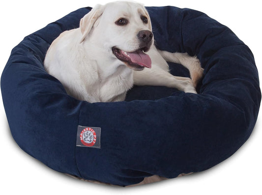 Majestic Pet 40 Inch Micro Velvet Calming Dog Bed Washable 40x29x9 (inch) – Cozy Soft Round Donut Dog Bed with Spine for Head Support - Pet Bed Large – Navy (2025)