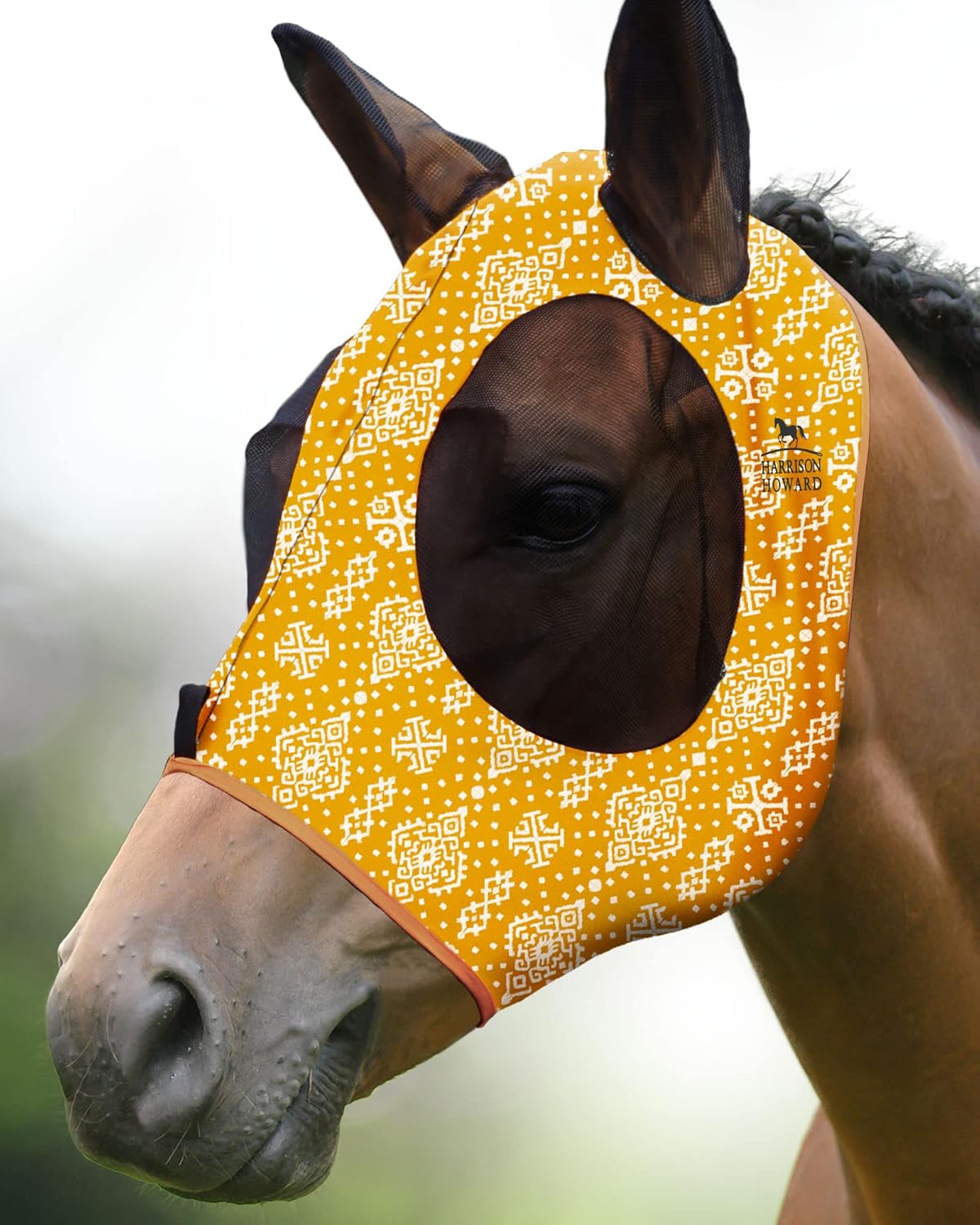Harrison Howard Super Comfort Stretchy Fitting Horse Fly Mask with UV Protection Soft on Skin with Breathability Floral Retro M Cob