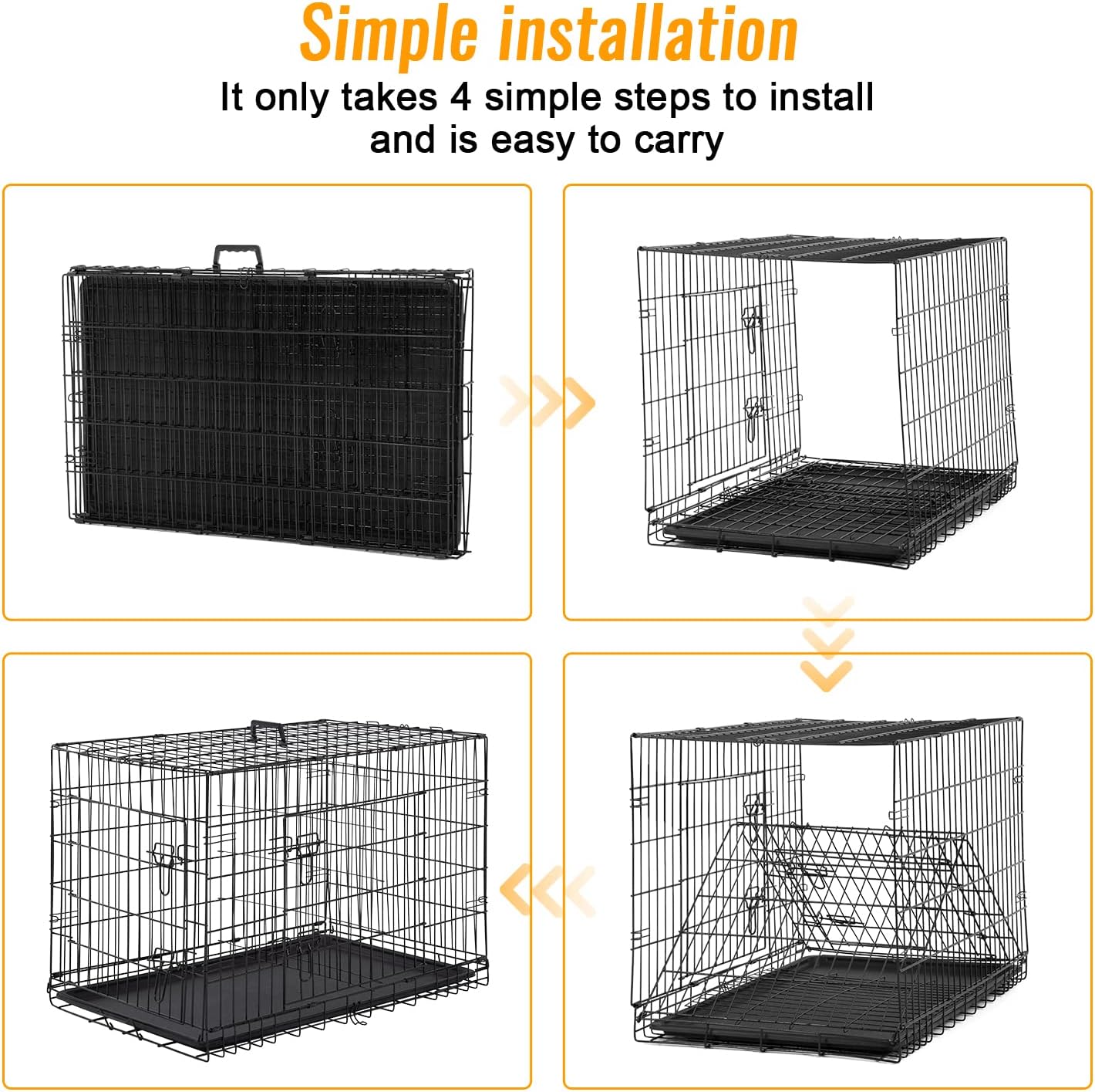 FDW Dog Crate for Medium Dogs 30 Inch Folding Metal WirePet Cage Double Door W/Divider Panel Indoor Outdoor Kennel Leak-Proof Plastic Tray,Black