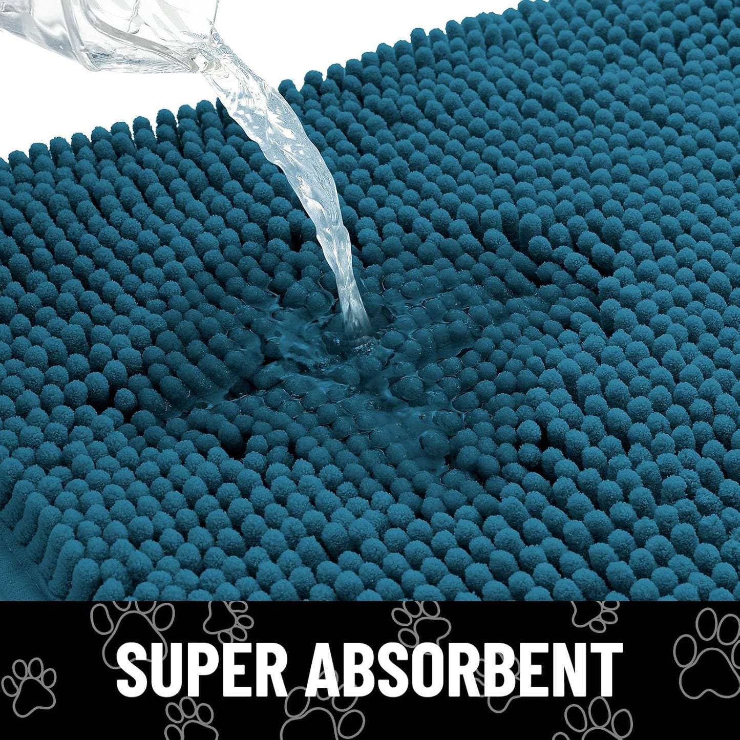 Smiry Dog Door Mat for Muddy Paws, Absorbent Dirt Trapper Non Slip Quick Dry Washable Chenille Mat for Mud Dogs, Entry Rug for Indoor and Outdoor (30x20 Inches, Atlantic Blue)