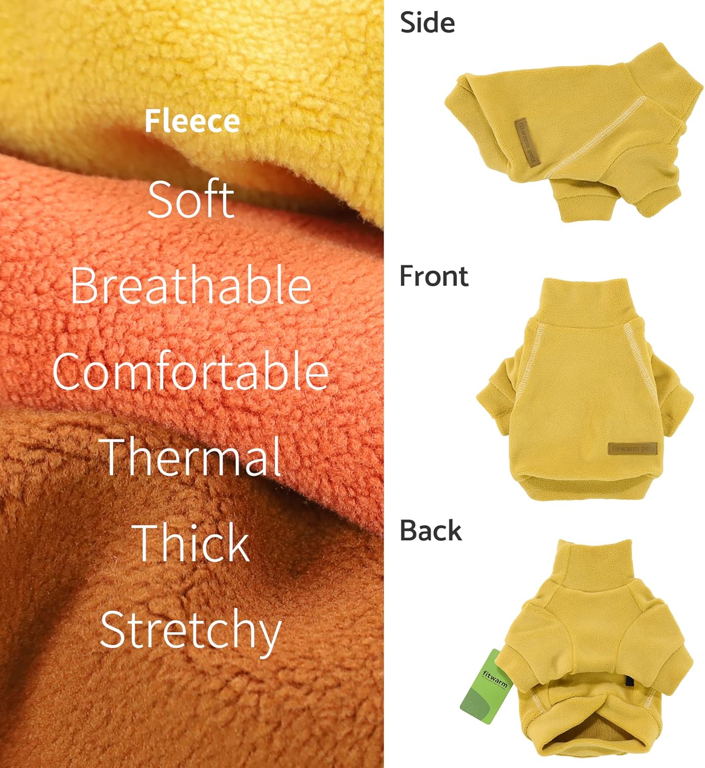 Fitwarm 3 Pack Classic Fleece Dog Sweater, Turtleneck Dog Sweatshirt, Winter Clothes for Small Dogs Boy Girl, Pet Pullover Jumper, Cat Apparel, Orange, Yellow, Coffee, XS