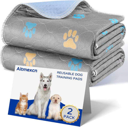 Aitmexcn Washable Puppy Dog Pee Pad, 2PCS 100% Waterproof Whelping Training Mat for Puppy/Senior Dog, Fast Drying Reusable Puppy Pads for Indoor, Outdoor and Car Travel- 36 x 48'' Llight Gray