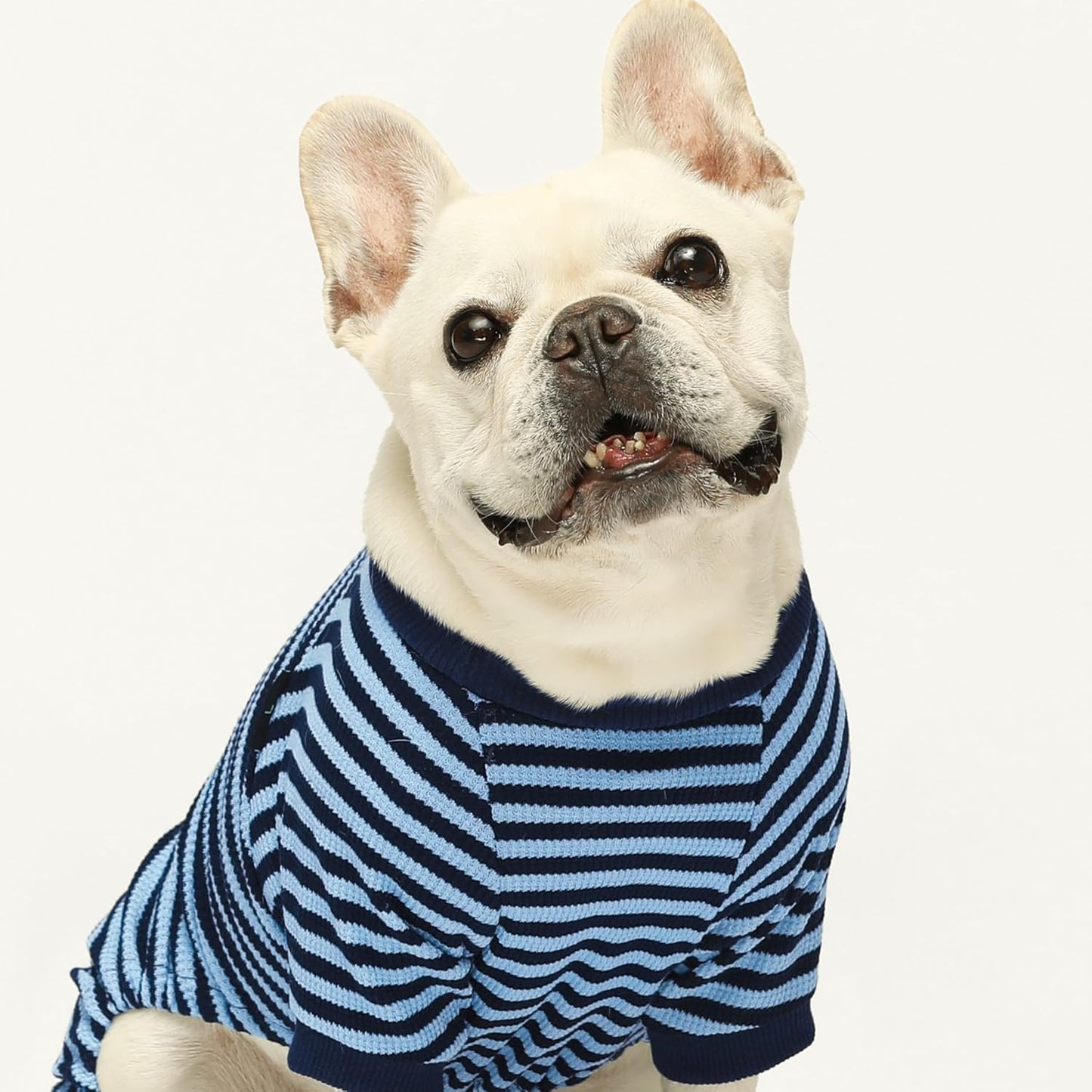 Fitwarm Blue and White Striped Dog Pajamas, Waffle Dog Clothes for Small Dogs Girl Boy, Puppy Onesie with Feet, Pet Cat Outfit, XL