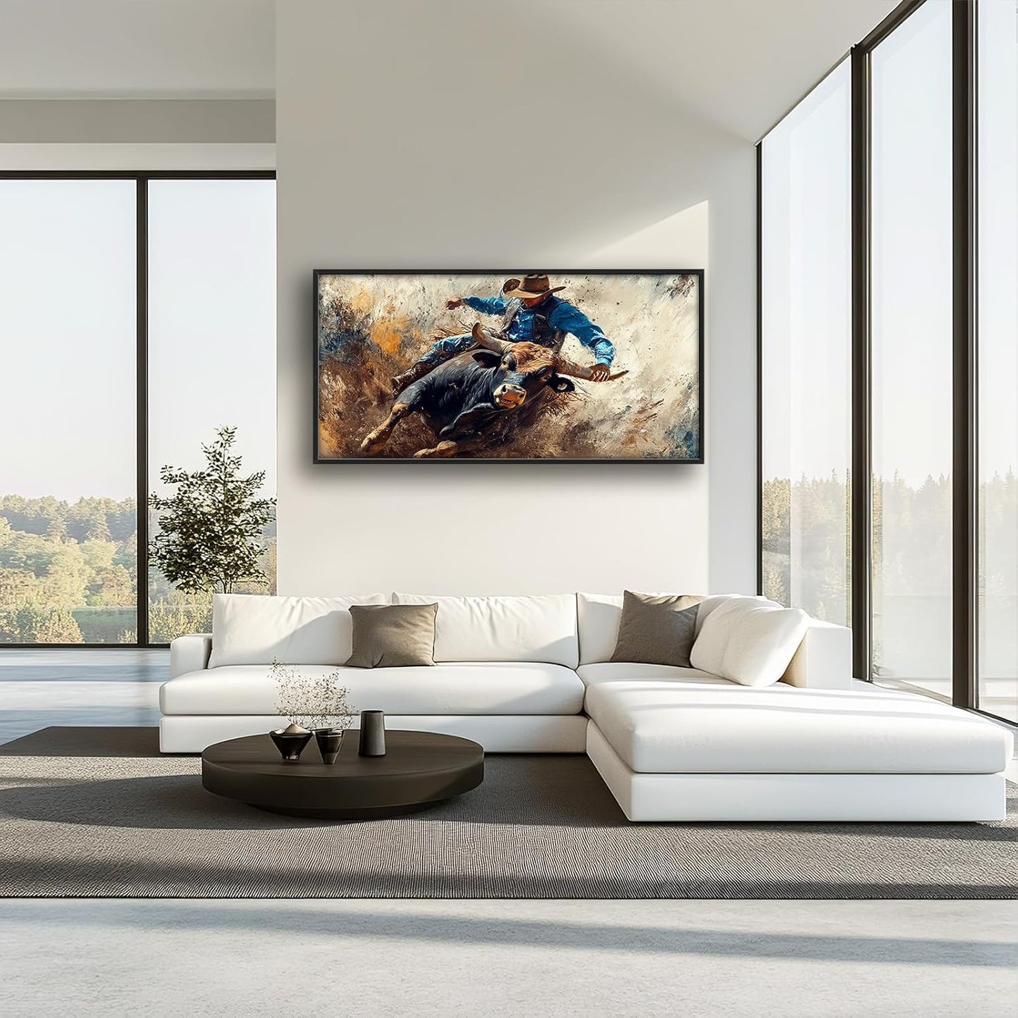 Framed Large Western Cowboy Wall Art, Oversized Rustic Cow Wall Decor for Living Room, Dusty Canvas Painting Pictures Vintage Artwork Home Decoration for Living Room Bedroom Office 60"x30"