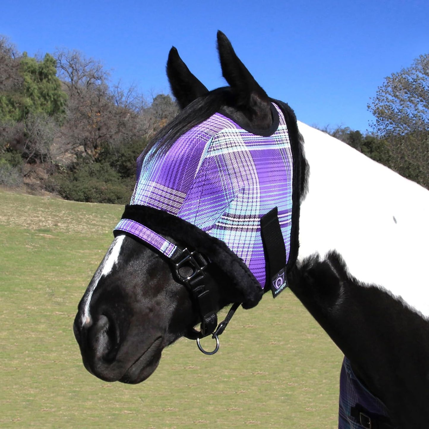 Kensington Fly Mask with Fleece Trim for Horses — Protects Face and Eyes from Flies and Sun Rays While Allowing Full Visibility — Breathable and Non Heat Transferring, X-Large, Lavender Mint