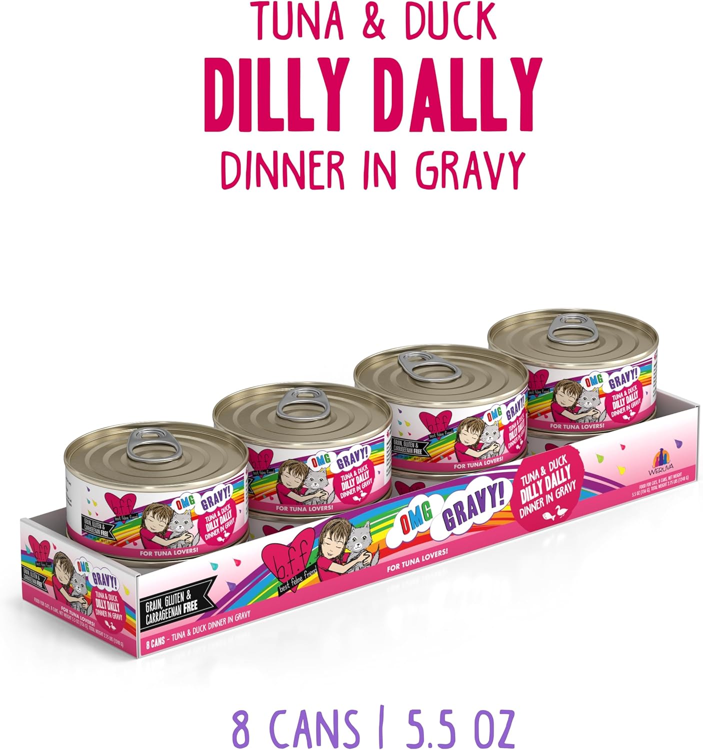Weruva B.F.F. OMG - Best Feline Friend Oh My Gravy!, Tuna & Duck Dilly Dally with Tuna & Duck, 5.5oz Can (Pack of 8)