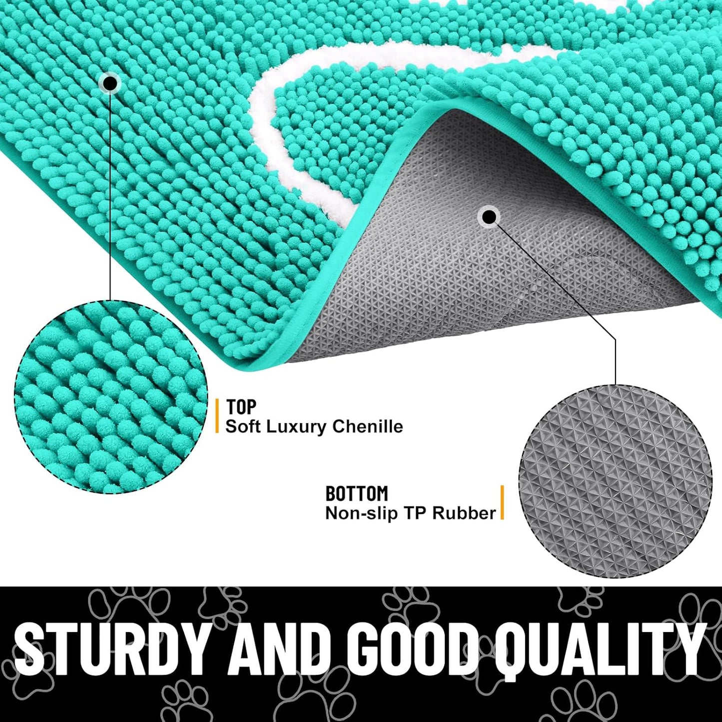 Smiry Dog Door Mat for Muddy Paws, Absorbent Dirt Trapper Non Slip Quick Dry Washable Chenille Mat for Mud Dogs, Entry Rug for Indoor and Outdoor (40x32 Inches, Turquoise)