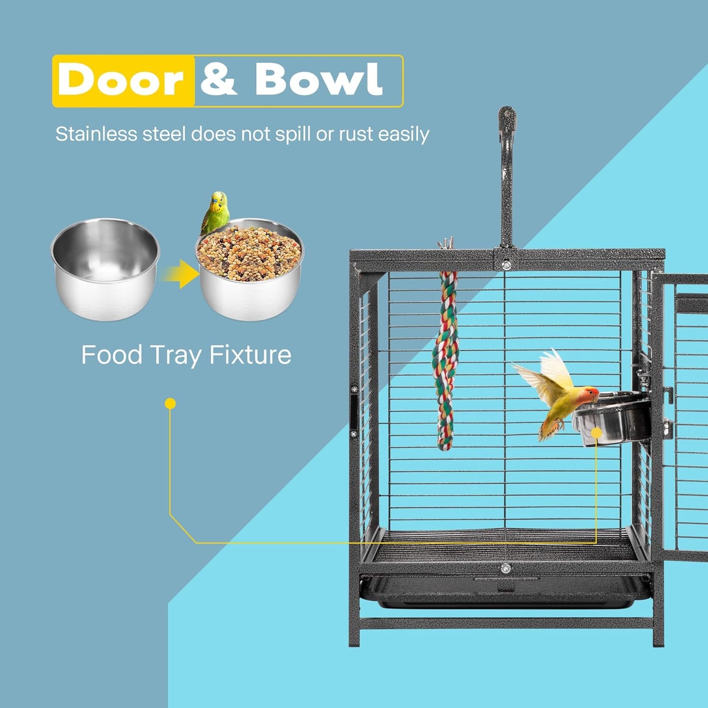 VIVOHOME 19 Inch Wrought Iron Bird Travel Carrier Cage for Parrots Conures Lovebird Cockatiel Parakeets Black