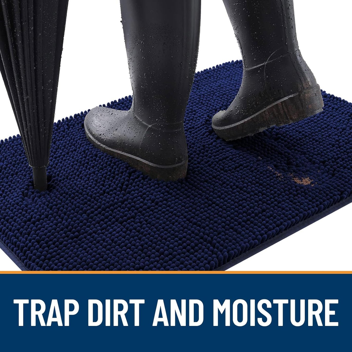 OLANLY Dog Door Mat for Muddy Paws 36x24, Absorbs Moisture and Dirt, Absorbent Non-Slip Washable Doormat, Quick Dry Chenille Mud Mat for Dogs, Entry Indoor Entryway Carpet for Inside Floor, Navy Blue