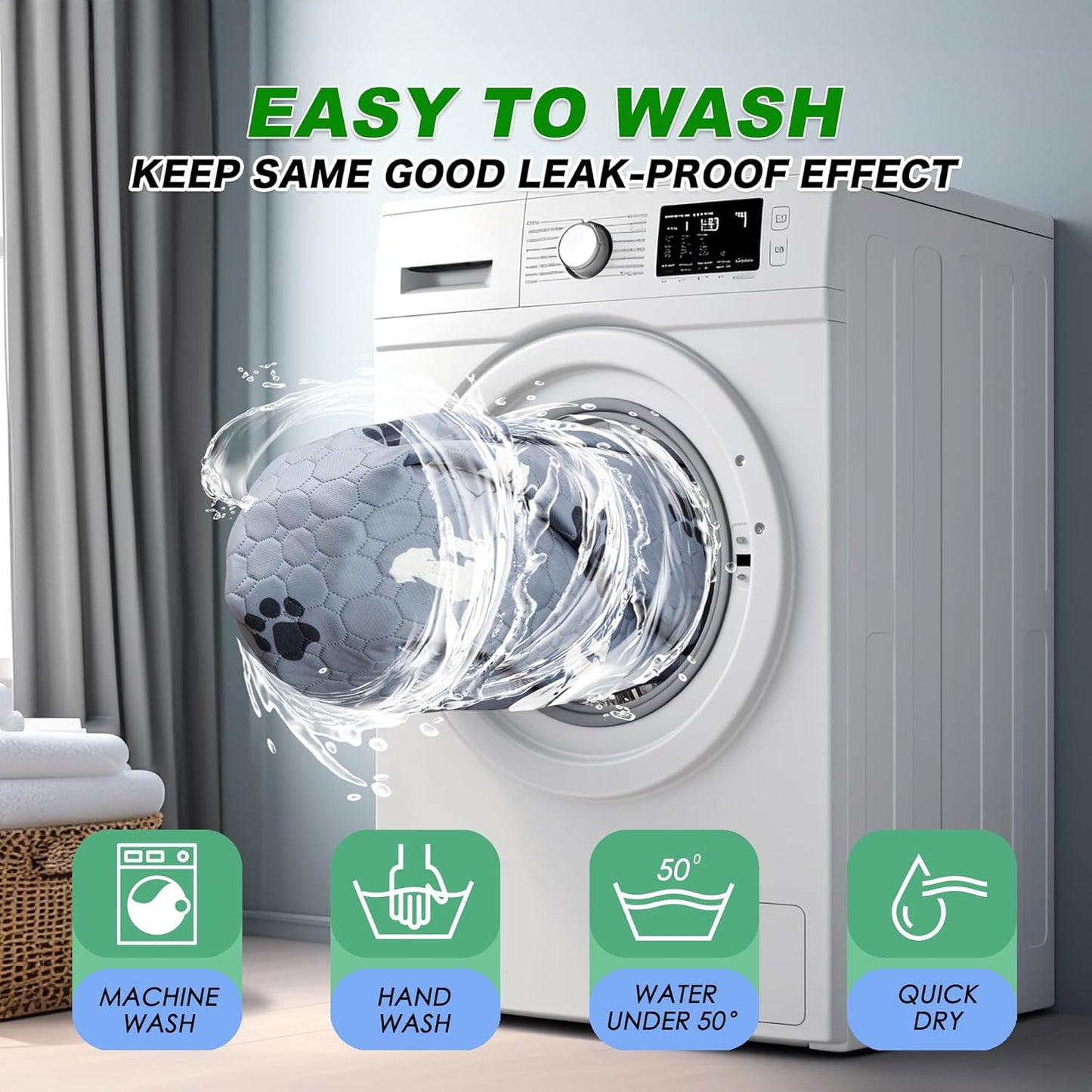 Washable Dog Pads - Extra Large Reusable Training Mat, Absorbent Non-Slip Potty Pads for Dogs, Grey 72"x72"