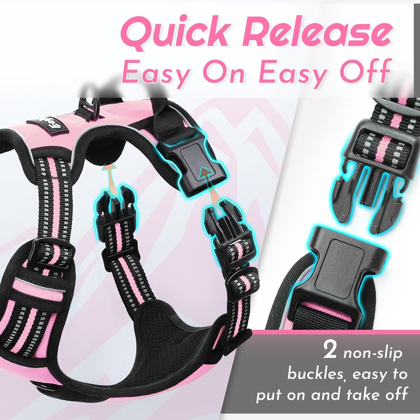Eagloo Dog Harness Small Sized Dog, No Pull Service Vest with Reflective Strips and Control Handle, Adjustable and Comfortable for Easy Walking, No Choke Pet Harness with 2 Metal Rings, Pink, S