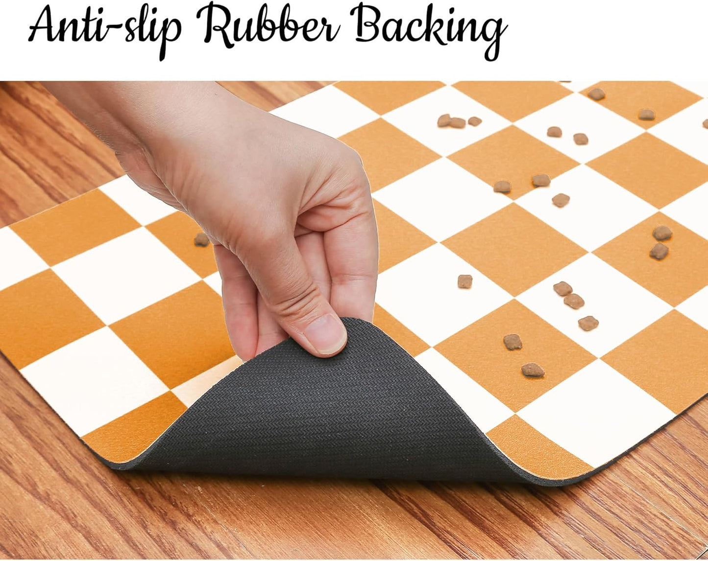 Ralxion Checkered Dog Feeding Mat, Absorbent Mats for Dog Food and Water Bowl, Dispenser, Aesthetic Purple Checkerboard Pet Placemat for Dogs, Cats, Puppy Accessories (Orange, 16 x 24)