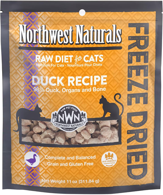 Northwest Naturals Freeze-Dried Duck Cat & Kitten Food, Grain-Free, Bite-Sized Nibbles. Healthy, Limited, Human-Grade Ingredients, Complete & Balanced, All-Natural, High-Protein Diet, USA Made, 11 oz