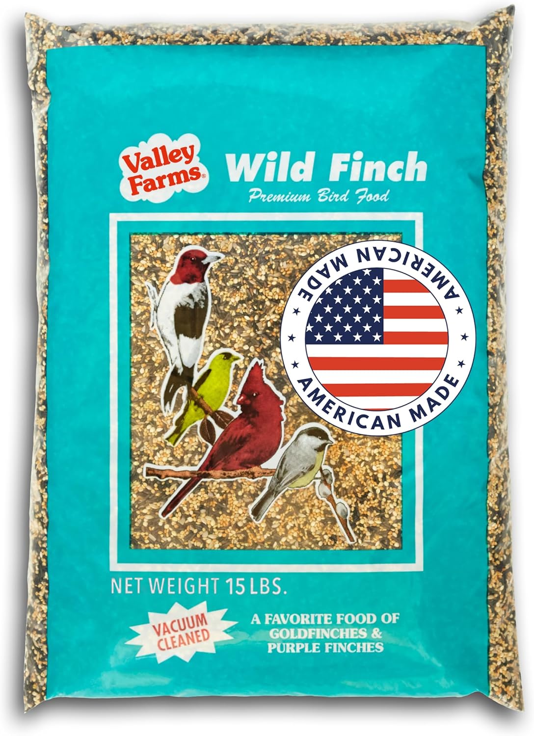 Valley Farms Wild Finch Mix (15 LB) Wild Bird Food for Outside Feeders, Wild Bird Seed with Millet and Chopped Sunflower Hearts for Birds, Finch Seed for Finch Feeders, Sunflower Kernels