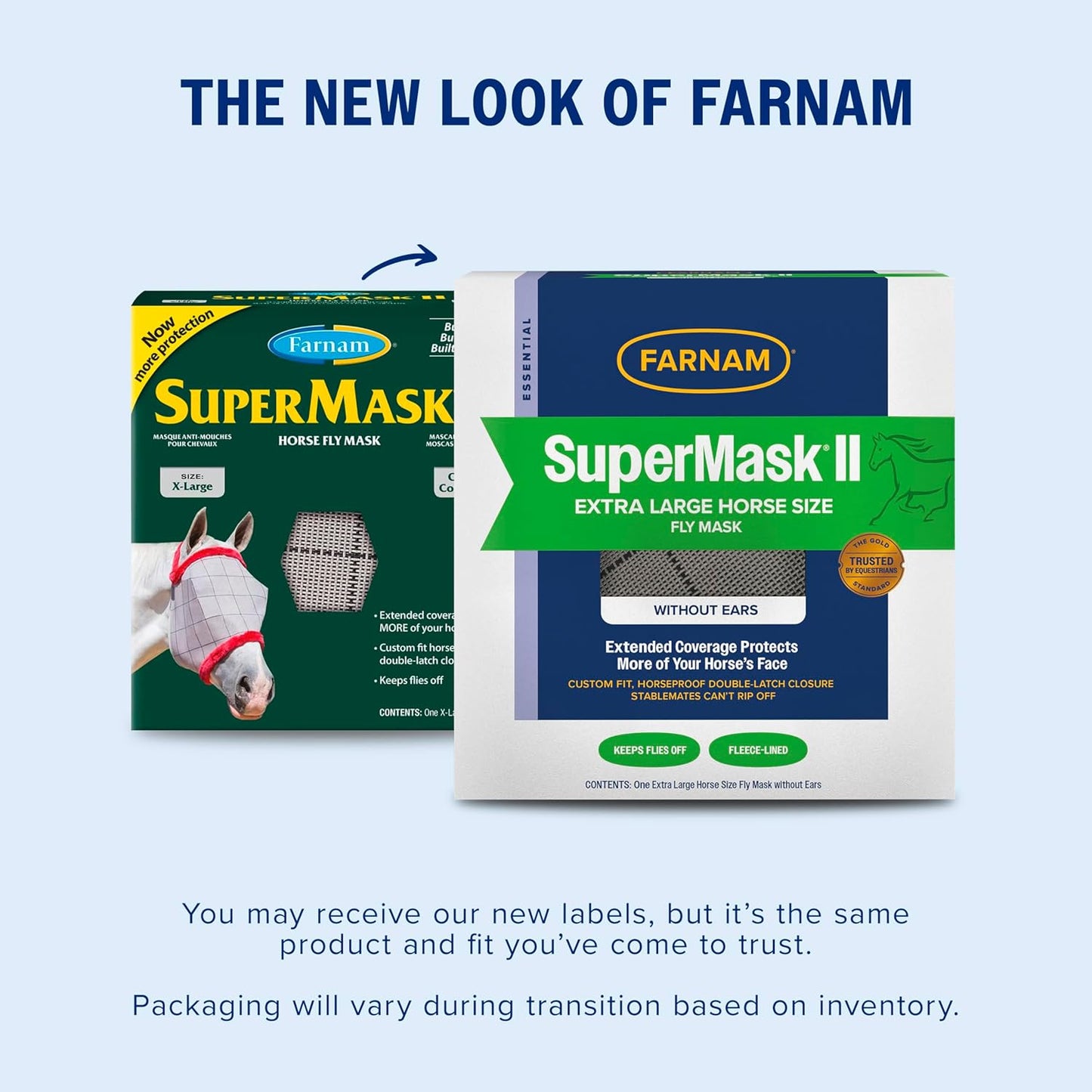 Farnam SuperMask II Fly Mask Without Ears for Larger Horses, Full Face Coverage and Eye Protection from Insect Pests, Structured Classic Styling Mesh with Plush Trim, XL Size