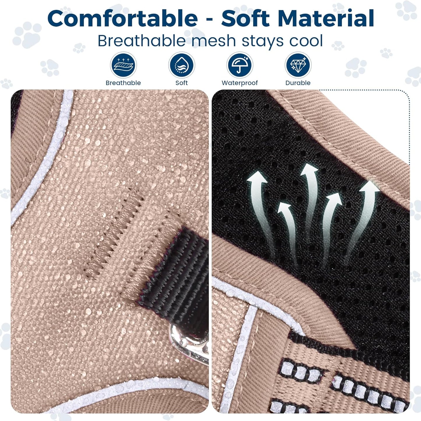 Funfox Dog Harness No Pull, Adjustable Pet Vest Harness, Super Soft Material with Vertical Handle Easy Control, Reflective Night Walking, 2 Leash Clips for Medium Sized Dogs, Brown, M