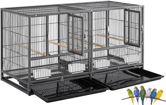 Single Stackable Center Divided Breeder Breeding Bird Flight Double Rolling Cage for Aviaries Canaries Cockatiels Finches Budgies Small Parrots (Without Stand)