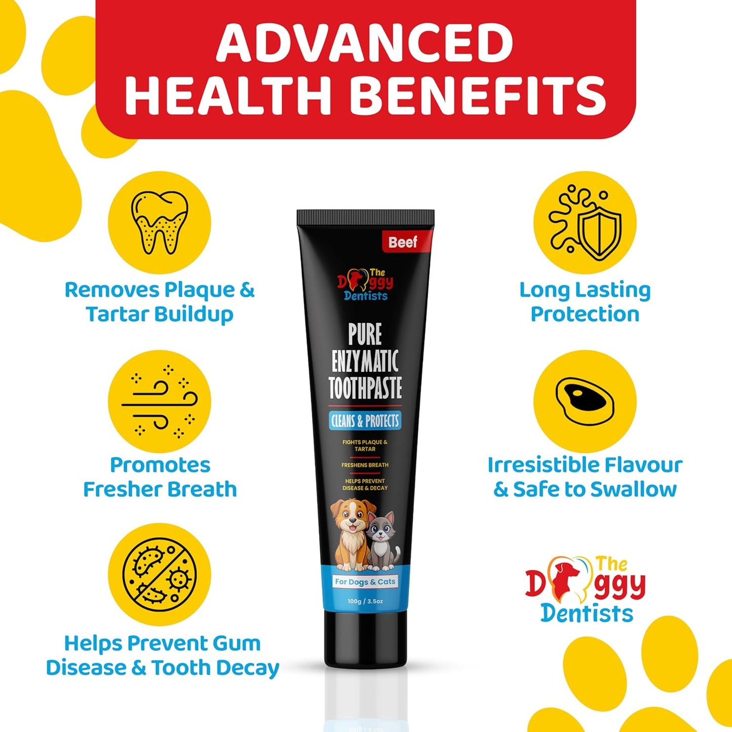 Vet Strength Pure Enzymatic Dog & Cat Toothpaste | 3.5oz Beef Flavor | Enzyme Pet Toothpaste for Tartar Removal, Bad Breath, Teeth Cleaning | Suitable for Puppies & Kittens