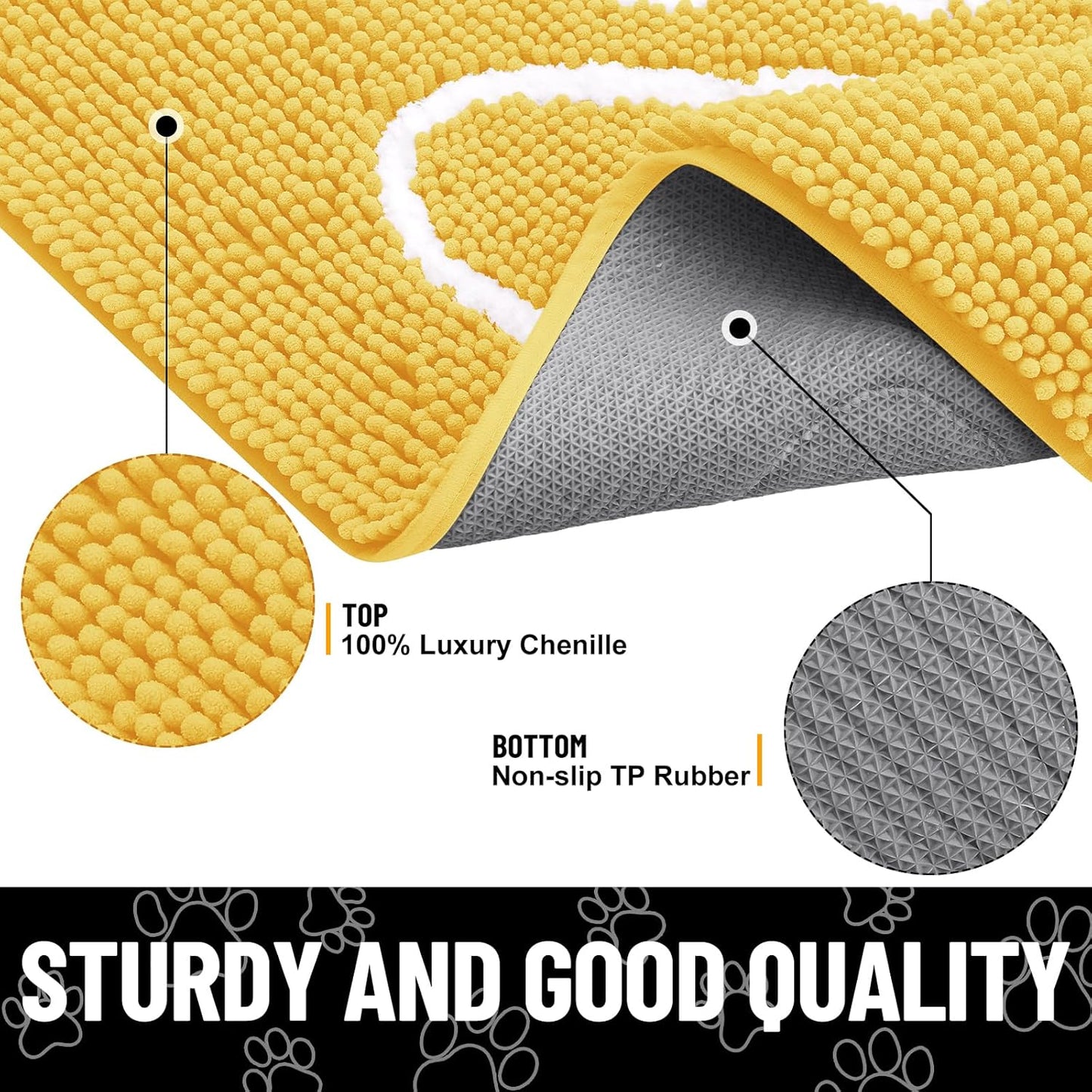 Smiry Dog Door Mat for Muddy Paws, Absorbent Dirt Trapper Non Slip Quick Dry Washable Chenille Mat for Mud Dogs, Entry Rug for Indoor and Outdoor (48x30 Inches, Yellow)