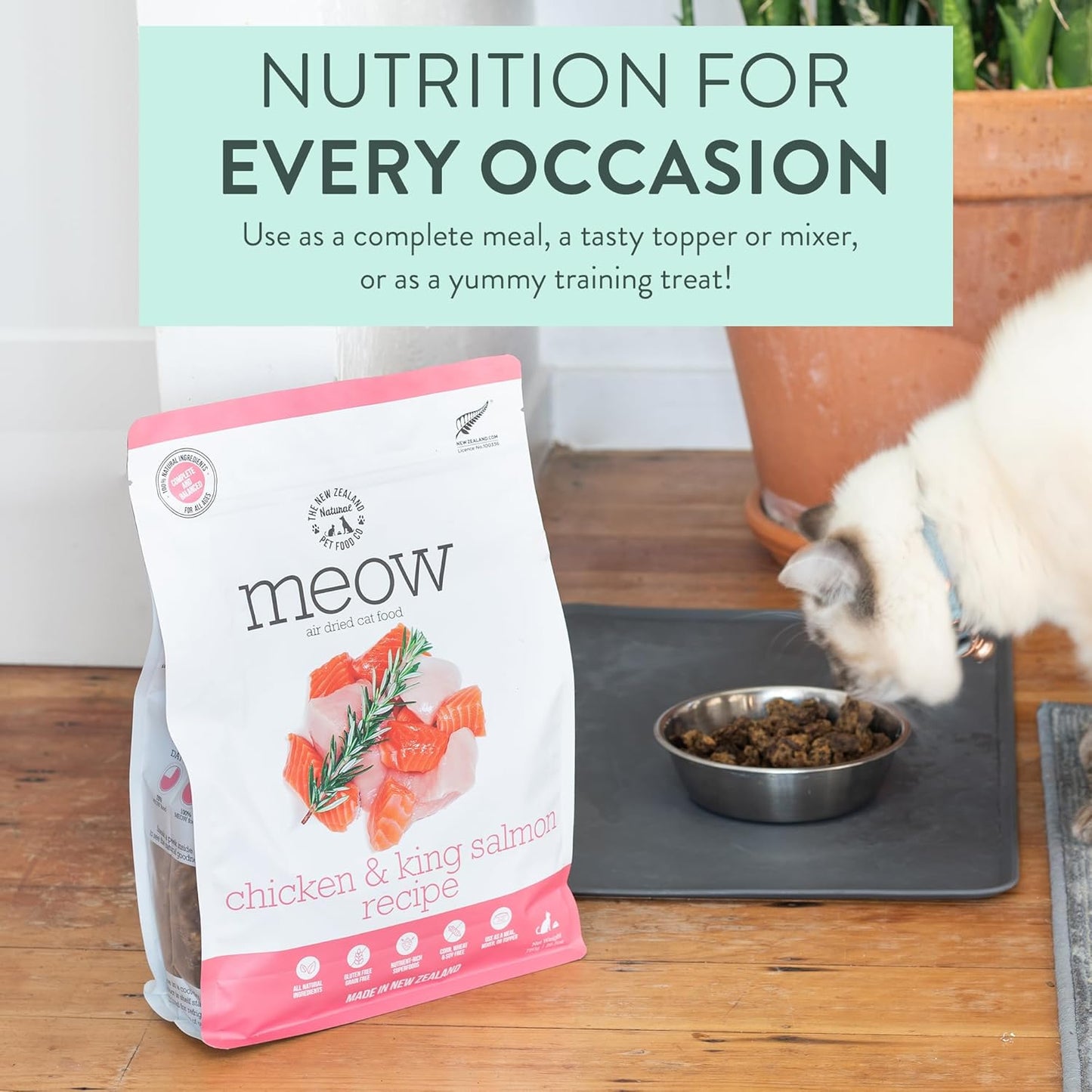 Meow Air Dried Cat Food - Chicken & King Salmon Recipe, Dry Cat Food, High Protein Meals, Treats & Toppers,26.5 oz