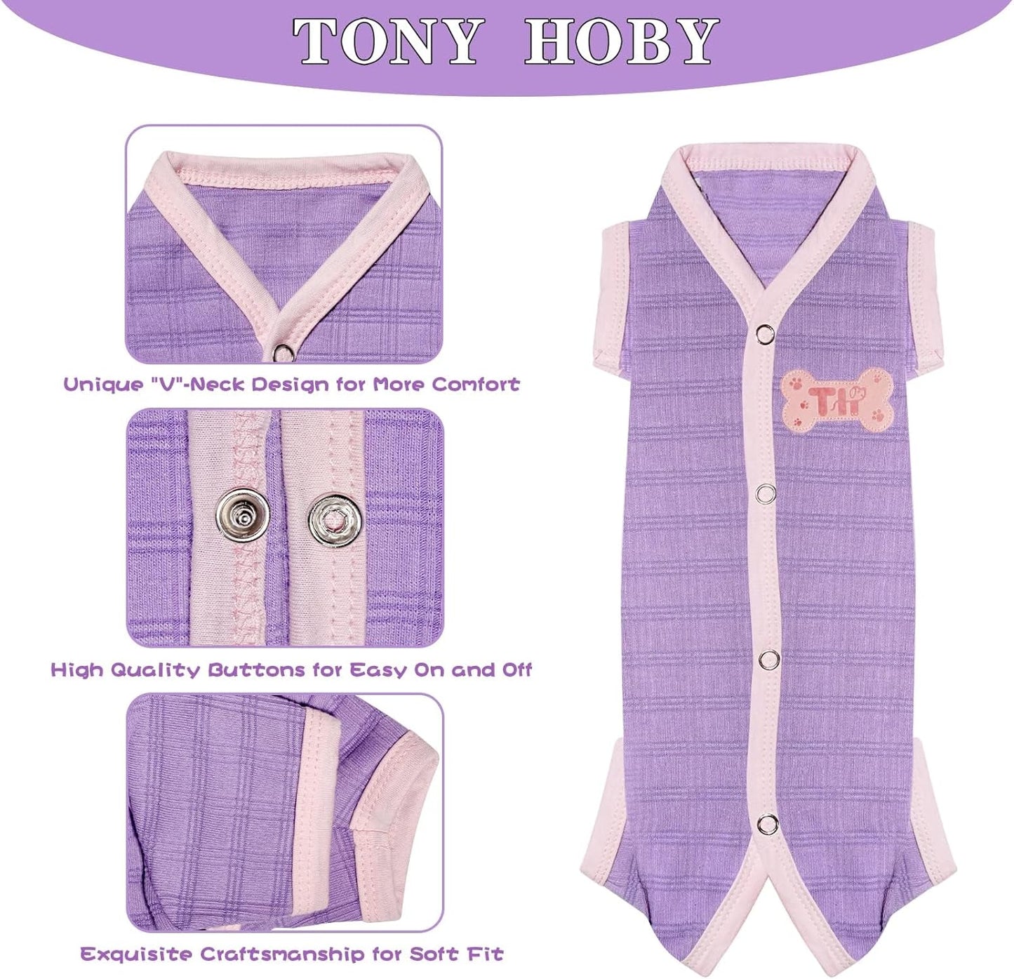 TONY HOBY Dog Pajamas, Dog Recovery Suit After Surgery, Soft Dogs Jumpsuit Shirts for Small Medium Dogs (Purple, Boy, XL)