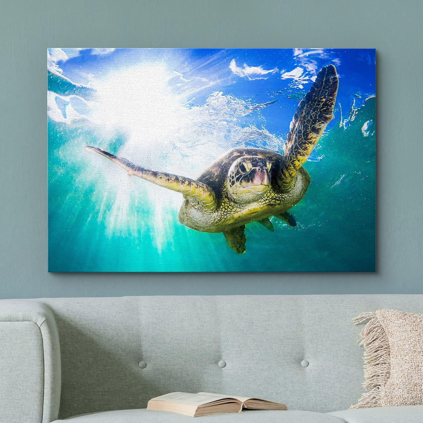 wall26 Canvas Print Wall Art Sunlight Tropical Ocean Underwater Turtle Nature Animals Photography Realism Rustic Scenic Landscape Wilderness Earth Colorful for Living Room, Bedroom, Office - 24"x36"