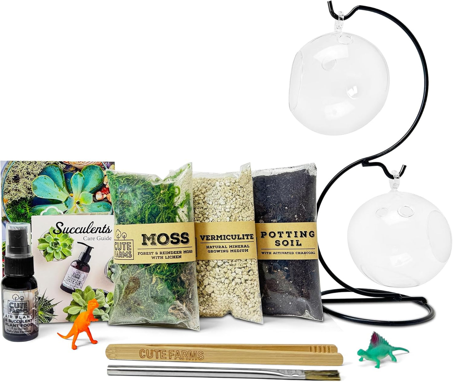 Cute Farms Glass Terrarium Kit | Just Add Your Own Plants (Metal Hanger with Glass)