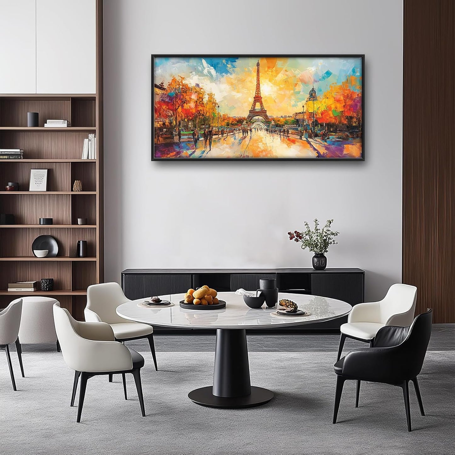 Framed Large Eiffel Tower Wall Art for Living Room, Oversized Paris City Street Landscape Wall Decor, Colorful Sunrise Canvas Painting Modern Artwork for Living Room Bedroom Office 60"x30"