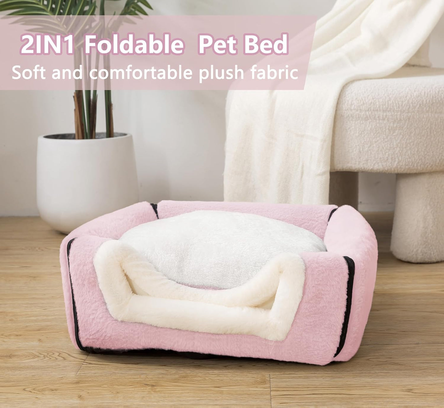 Cat Bed for Indoor Cats，Foldable cat cave，Anti-Slip & Water-Resistant Bottom，cat Houses for Indoor Cats or Small Dogs, Kitten Tent, Rabbit Bed，2 in 1 pet Bed (Pink)